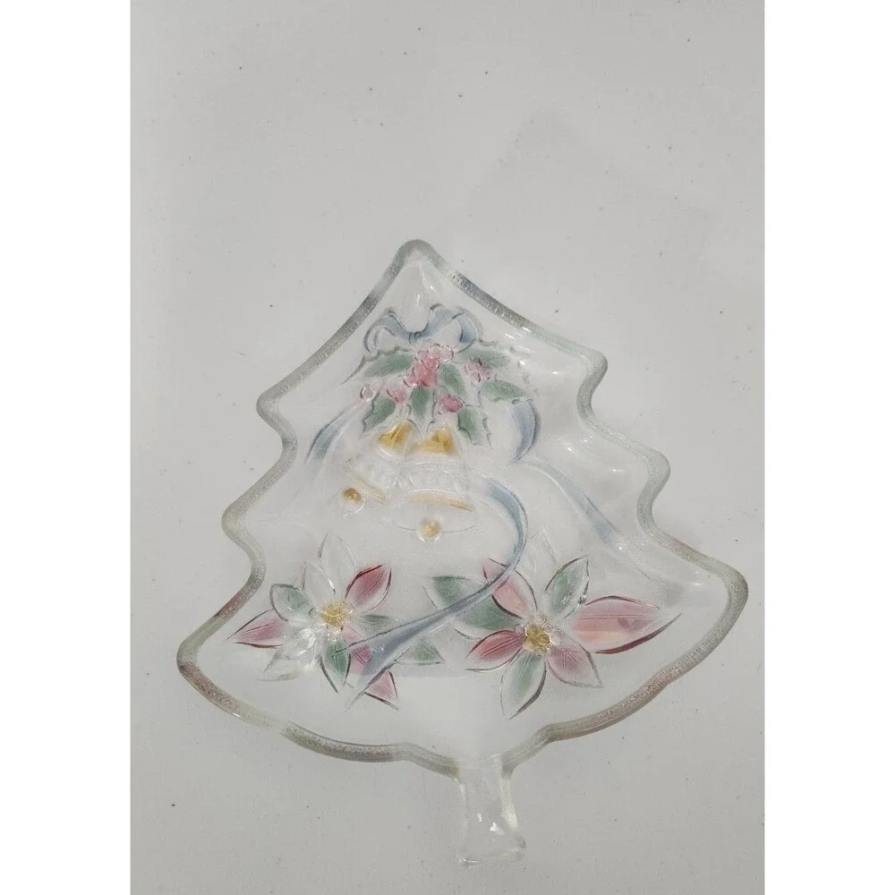 Vintage SAVOIR VIVRE Holiday Spirit Glass Christmas Tree Server  Candy Dish